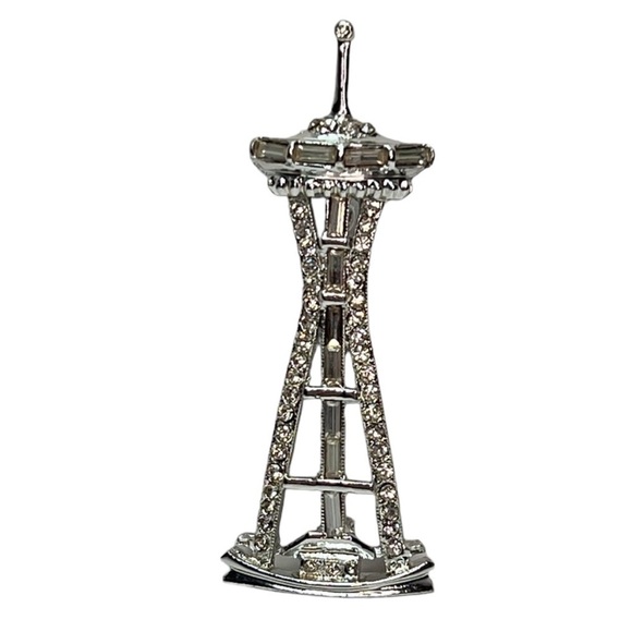 Vintage Silver Rhinestone Seattle Space Needle Brooch Pin G & A Century - Picture 1 of 5